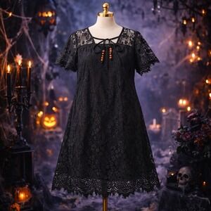 🖤LoveRiche Black Lace Babydoll Dress Women‎ (S)  Whimsigoth • Romantic •Witchy